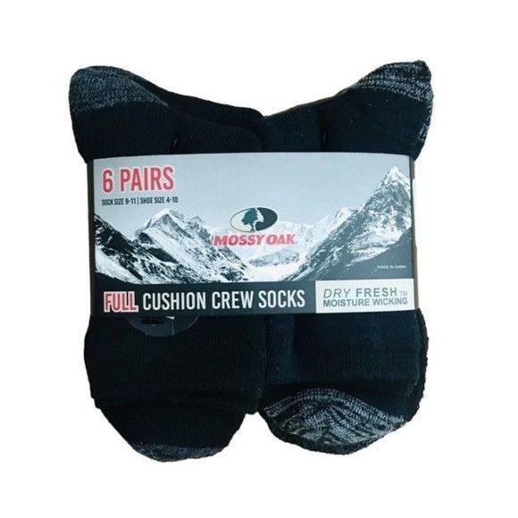 MOSSY OAK Moisture Wicking Full Cushion Crew Socks 6 Pairs Sock Size 9-11 - Picture 1 of 5